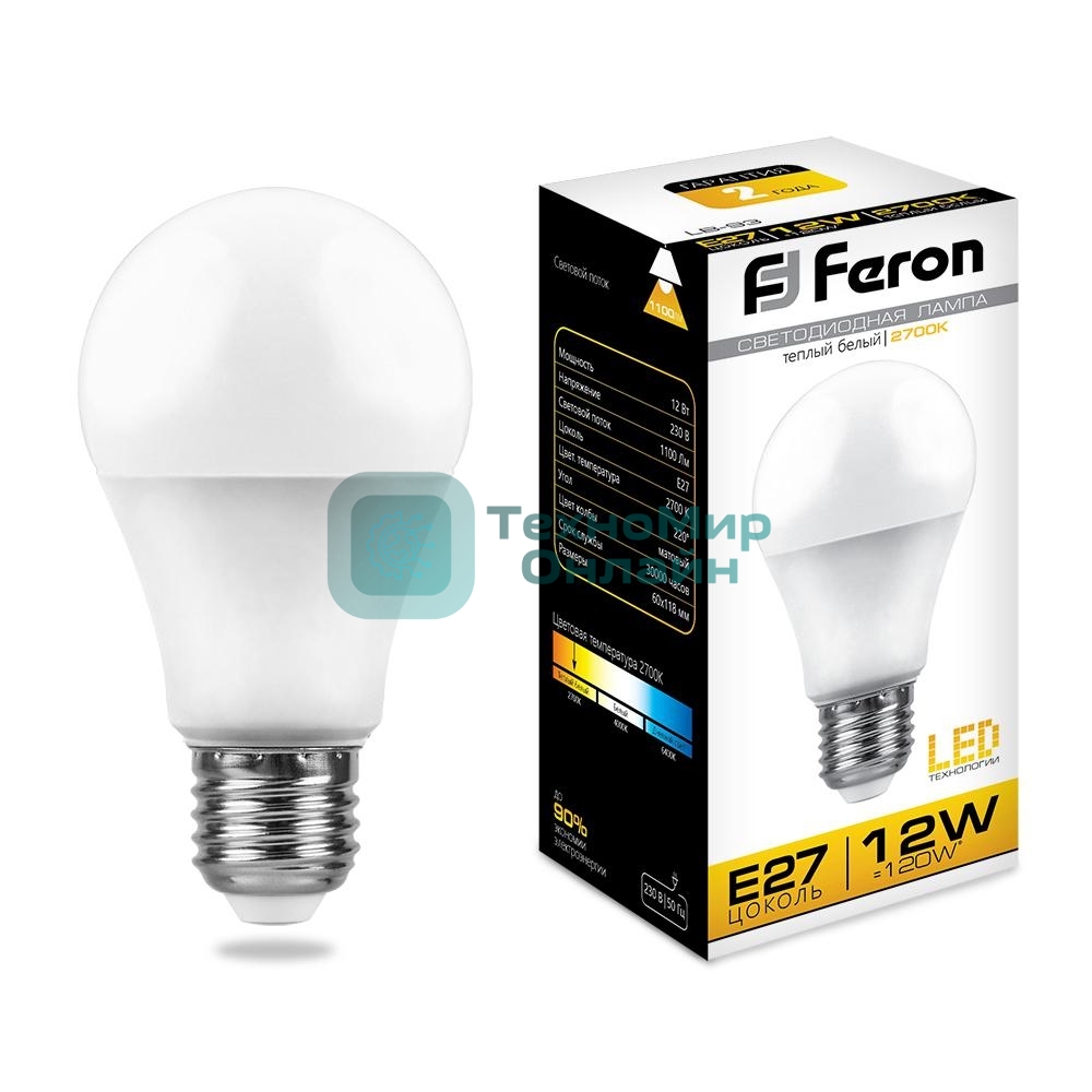 Лампа светодиодная Feron LB-93 12W 230V E27 2700K A60