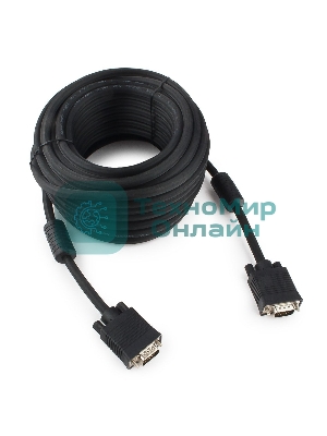 Кабель VGA Premium Cablexpert CC-PPVGA-15M-B, 15M/15M, 15м, черный, тройной экран, феррит.кольца, пакет