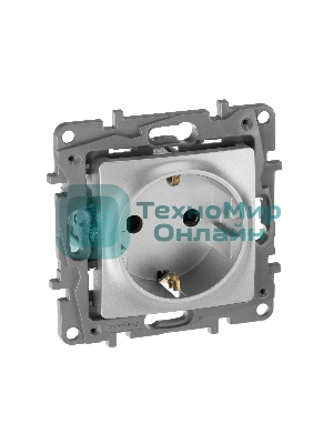 Розетка 672422 Legrand Розетка 2К+З со шторками - немецкий стандарт - винтовые зажимы - 16 А - 250 В - Etika - алюминий