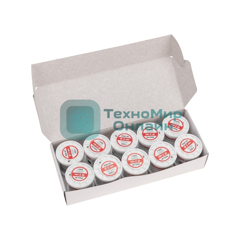 Припой с канифолью Rexant ПОС-61, 100г, Ø2мм, (олово 61%, свинец 39%), катушка