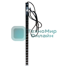 Вертикальный блок розеток, 12xSchuko + 8xC13, 250V, 16A, шнур 3 метра, вилка Schuko