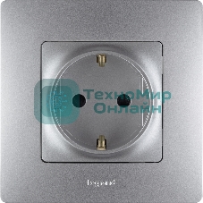 Розетка 672422 Legrand Розетка 2К+З со шторками - немецкий стандарт - винтовые зажимы - 16 А - 250 В - Etika - алюминий