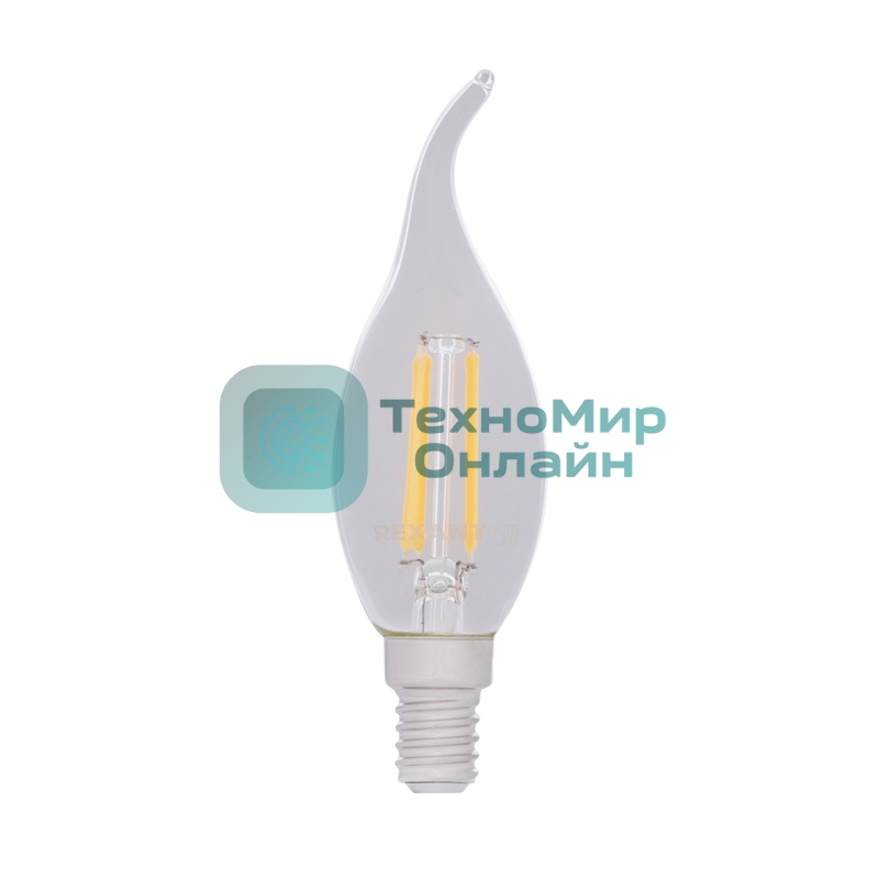 Лампа светодиодная филаментная Rexant Свеча на ветру CN37 7.5 Вт 600 Лм 4000K E14 диммируемая, прозрачная колба