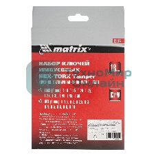 Набор ключей имбусовых Matrix HEX-TORX, 18 шт: HEX 1,5–10 мм, T10-T50, CrV, короткие, сатин.