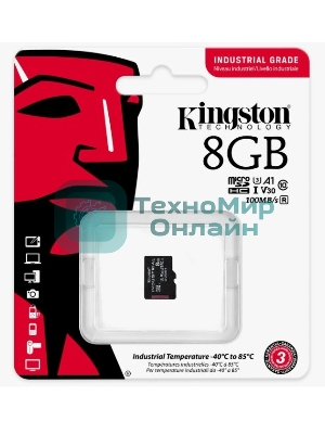 Флеш карта microSDHC 8Gb Class10 Kingston <SDCIT2/8GbSP> Industrial Temperature Class UHS-I без адаптера