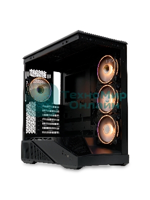 Компьютерный корпус без блока питания HSPD F711-TGbK-ARGB, Panoramic Full Tower, черный, TG, 0.7 SPCC, 4x120мм ARGB ATX, mATX, mITX 190/420/280мм 2x2.5