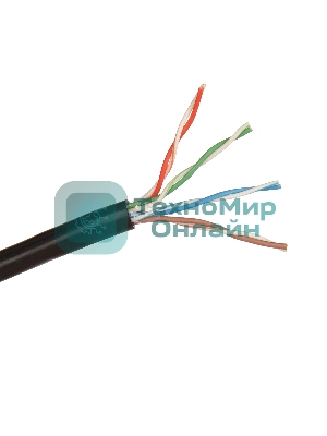 Кабель UTP 4 пары кат.5e Exegate медь, внешн. прокладка, без троса, бухта 305м, черный, PE