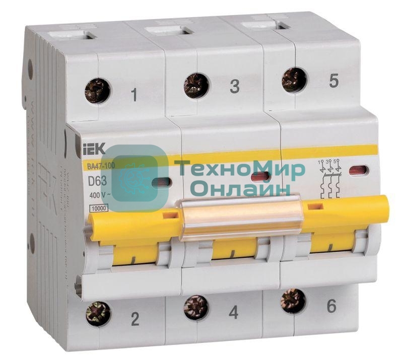 Авт. выкл. IEK MVA40-3-063-D ВА47-100 3Р 63А 10кА х-ка D IEK