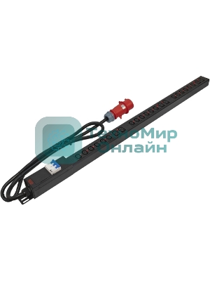 Блок распределения питания Powercom PDU-32AVMS24-18C3-6C9-3P верт.размещ. 18xC13 6xC19 с сетевым мониторингом 3x32A EN 60309 2м