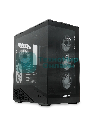 Компьютерный корпус без блока питания HSPD F711-TGbK-ARGB, Panoramic Full Tower, черный, TG, 0.7 SPCC, 4x120мм ARGB ATX, mATX, mITX 190/420/280мм 2x2.5