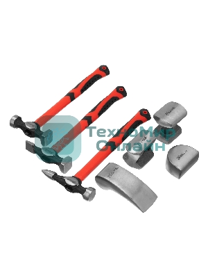 Набор рихтовочный Matrix, 3 молотка с фибергласовыми ручками, 4 наковальни, в пласт. боксе