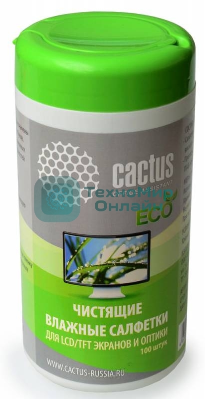 Салфетки Cactus CS-T1001E для экранов и оптики туба 100шт влажные