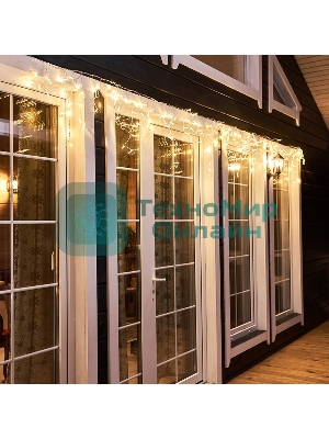 Гирлянда Neon-night Айсикл (бахрома) светодиодный, 4,8 х 0,6 м, прозрачный провод, диоды теплый белый, 176 LED