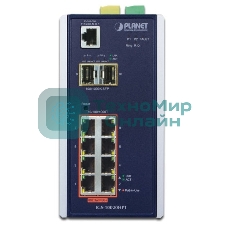 Коммутатор индустриальный PoE IGS-10020HPT для монтажа в DIN-рейку IP30 L2+ SNMP Manageable 8-Port Gigabit POE+(AT) Switch + 2-Port Gigabit SFP Industrial Switch (-40 to 75 C), ERPS Ring Supported, 1588