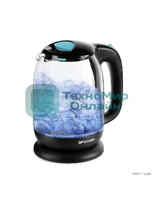Чайник электрический Kitfort КТ-625-1 1.7л. 2200Вт черный/голубой (корпус: стекло)