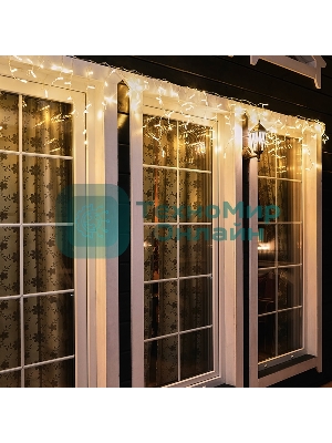 Гирлянда Neon-night Айсикл (бахрома) светодиодный, 4,8 х 0,6 м, прозрачный провод, диоды теплый белый, 176 LED