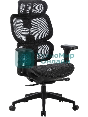 Кресло Cactus CS-MC555-BK черный, сетка, 150 кг, подголовник, регулируемые подлокотники, механизм качания