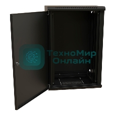 Шкаф коммутационный WRline (WR-TW-1845-SR-RAL9004) настенный 18U 600x450 мм пер. дв. металл 2 бок. пан. 60 кг черный 370 мм 908 мм IP20 сталь
