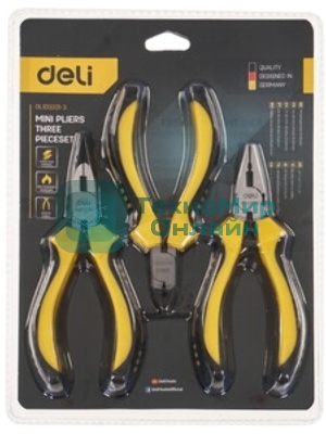 Набор плоскогубцев Deli DL103201-3 (комбинированные плоскогубцы 115мм, удлиненные плоскогубцы 125мм, диагональные бокорезы 110мм, двухкомпонентная ручка)