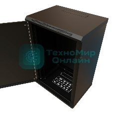 Шкаф коммутационный WRline (WR-TW-1845-SR-RAL9004) настенный 18U 600x450 мм пер. дв. металл 2 бок. пан. 60 кг черный 370 мм 908 мм IP20 сталь