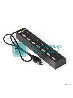 USB-концентратор ExeGate EX293978RUS DUB-72SW (кабель-адаптер USB2.0 --> 7xUSB2.0, кнопки включения/отключения для каждого порта, Plug&Play, черный)