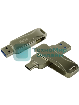 Флешка USB Netac U782C, 256Gb, USB 3.0, серебристый