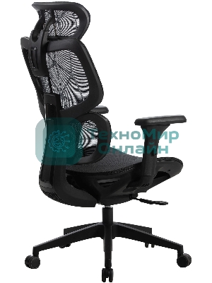 Кресло Cactus CS-MC555-BK черный, сетка, 150 кг, подголовник, регулируемые подлокотники, механизм качания