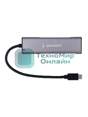 Разветвитель USB3.1 Gembird UHB-U3P7-02, 7хUSB, с доп.питанием (порт Type-C), OTG, кабель Type-C 19см, алюминий, коробка