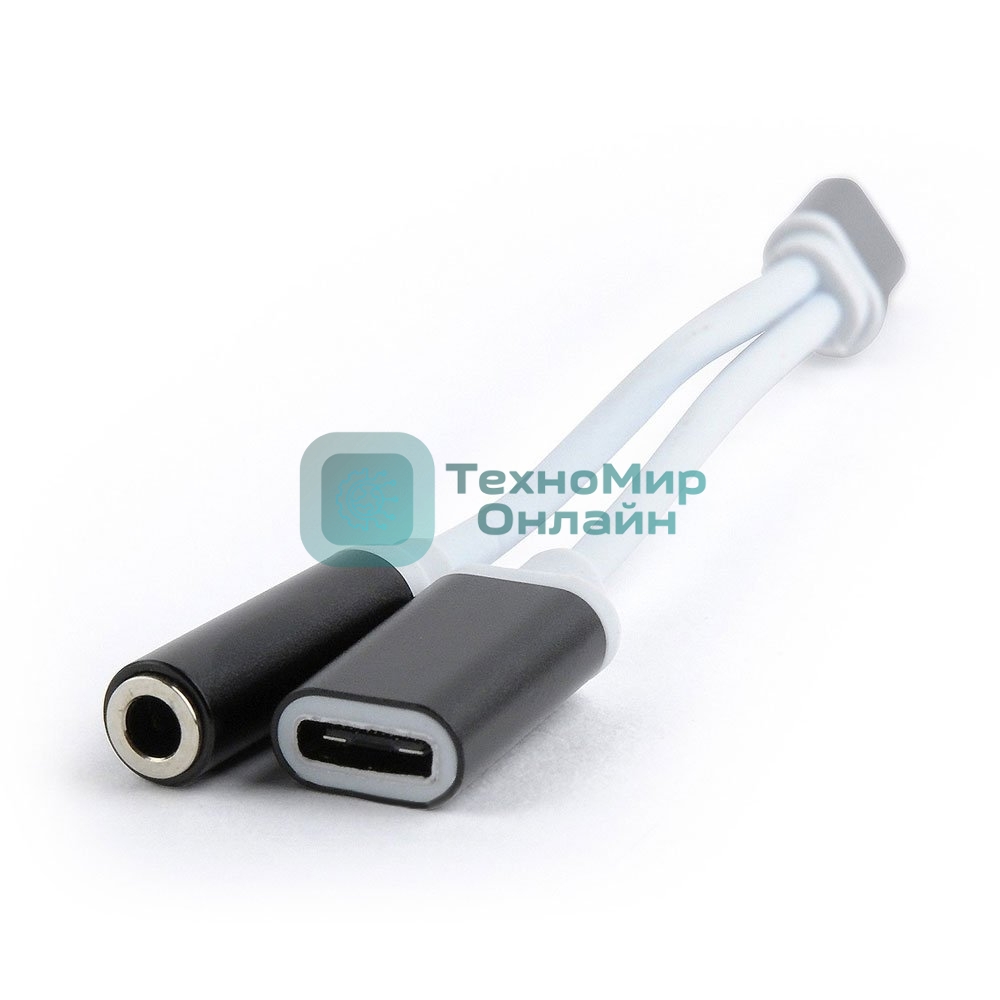 Переходник Cablexpert USB Type-C/Jack3.5 F+ Type-C F, черный, пакет (CCA-UC3.5F-02)