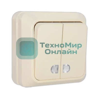 Выключатель 2-кл. ОП Олимп 10А IP20 с индик. беж. Universal Б-О0123