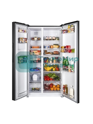 Холодильник Maunfeld MFF177NFSB черный глянц. двухкамерный 263/170л морозилка сбоку, No Frost, Side by Side