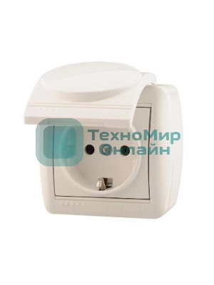 Розетка 1-м ОП Ната с защ. крышкой керам. с заземл. белый Lezard 710-0200-123