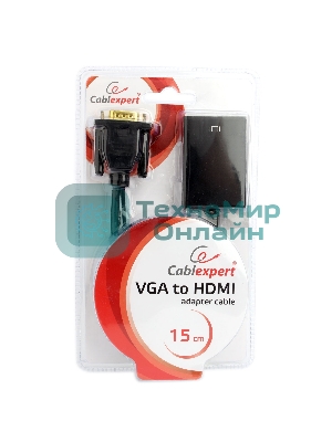 Переходник VGA (M)-HDMI (F) Cablexpert A-VGA-HDMI-01, 19M/15F, 15 см, аудиовыход Jack 3,5 (M), питание от USB