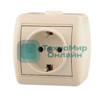 Розетка 1-м ОП Ната керам. с заземл. крем. Lezard 710-0300-122