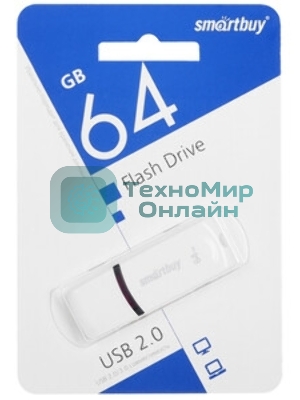 Флешка USB Smartbuy Paean white (SB64GBPN-W), 64Gb, USB 2.0, R/W 25/15, белый