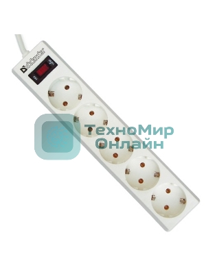 Сетевой фильтр Defender ES, 3.0 м, 5 розеток белый