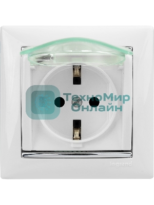 Розетка Legrand Valena 774220 влагозащищенная IP44 с заземлением с крышкой и защитными шторками (белая)
