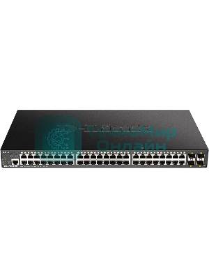 Коммутатор D-Link DGS-1250-52XMP/A1A, L2 Smart Switch with 48 10/100/1000Base-T ports and 4 10Gbase-X SFP+ ports (48 PoE ports 802.3af/802.3at (30 W), PoE Budget 370W).16K Mac address, 802.3x Flow Control, 4K