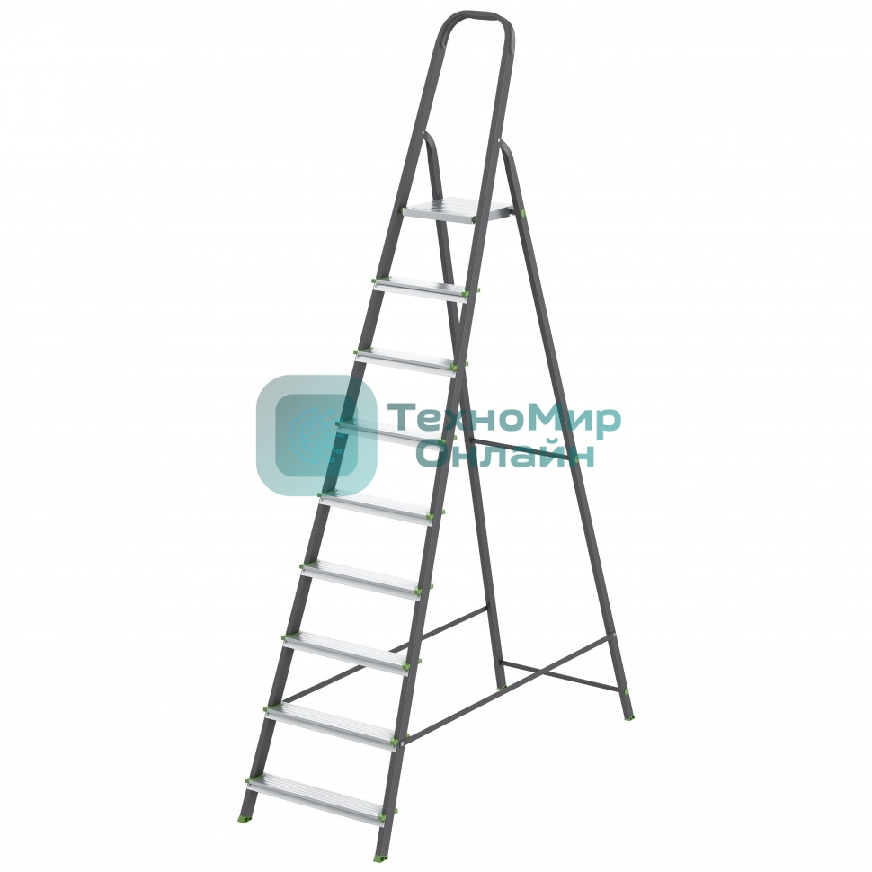 Стремянка Сибртех, 9 ступеней, стальной профиль, алюминиевые ступени