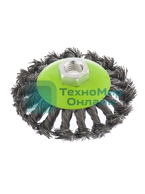 Щетка для УШМ Сибртех 100 мм, М14, Тарелка, крученая проволока 0,5 мм