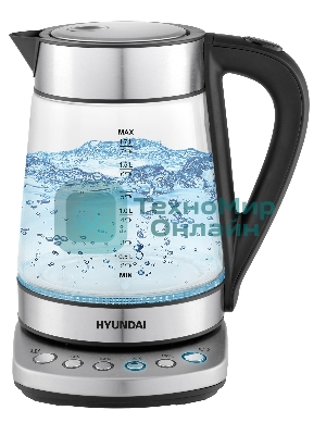 Чайник электрический Hyundai HYK-G3026 1.7л. 2200Вт серебристый/черный (корпус: стекло)