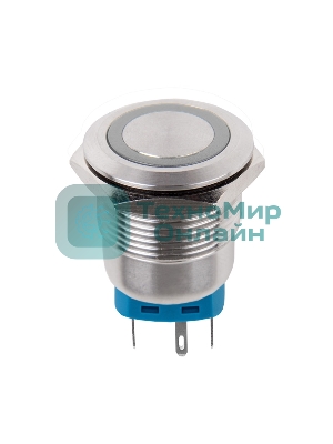 Кнопка антивандальная Rexant Ø 22 12 В Б/Фикс (5с) (ON)-OFF/(OFF)-ON подсв./зеленая