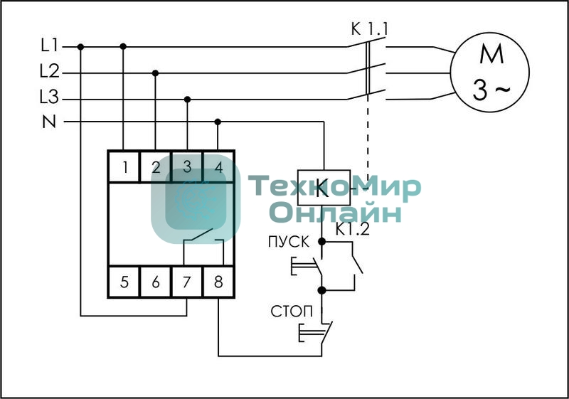 Реле контроля фаз CZF-B (3х400/230+N 8А 1перекл. IP20 монтаж на DIN-рейке) F&F EA04.001.002