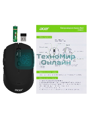 Мышь беспроводная Acer OMR040 черный, 1600 dpi, радиоканал, USB, кнопки - 6