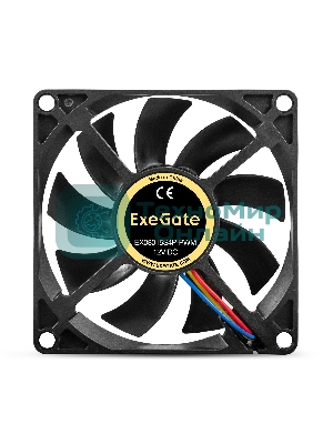 Вентилятор для корпуса ExeGate EX08015S4P-PWM черный, 80 мм, 2500 об/мин, 25.5 дБ, 4 pin
