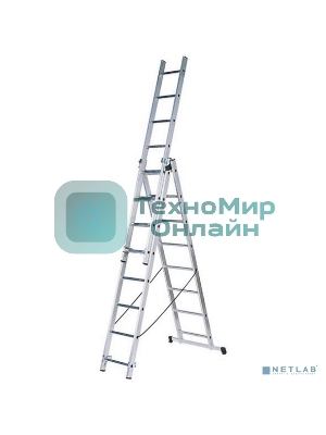 Лестница FIT 65434трехсекционная алюминиевая 3х9 ступеней h=257/449/641 см вес 11.18кг