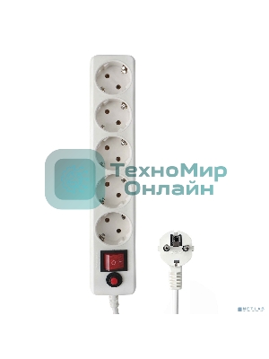 Сетевой фильтр Гарнизон EHLW-1 10А 1.8 м 5 розеток белый (21214)