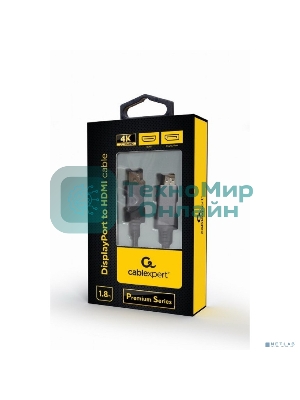 Кабель DisplayPort->HDMI Cablexpert CC-DP-HDMI-4K-6, 4K, 1.8м, 20M/19M, черный, экран, пакет