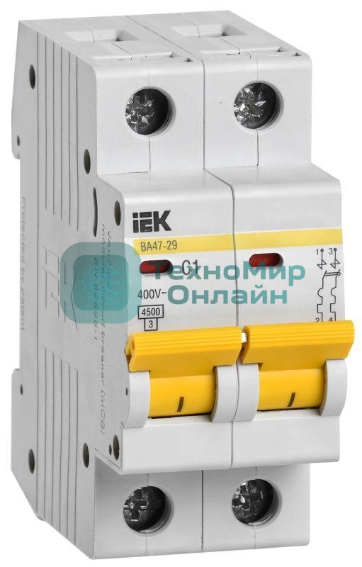 Выключатель автоматический модульный 2п C 1А 4.5кА ВА47-29 IEK MVA20-2-001-C