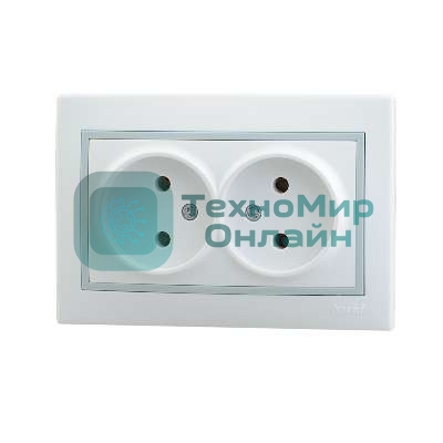 Розетка 2-м СП Мира 16А IP20 без заземл. керам. белый/сер. LEZARD 701-0215-128